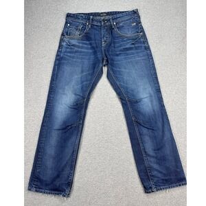 Jack & Jones Jeans Men's 35x29 Blue Dark Wash Straight Leg Mid Rise Whiskered